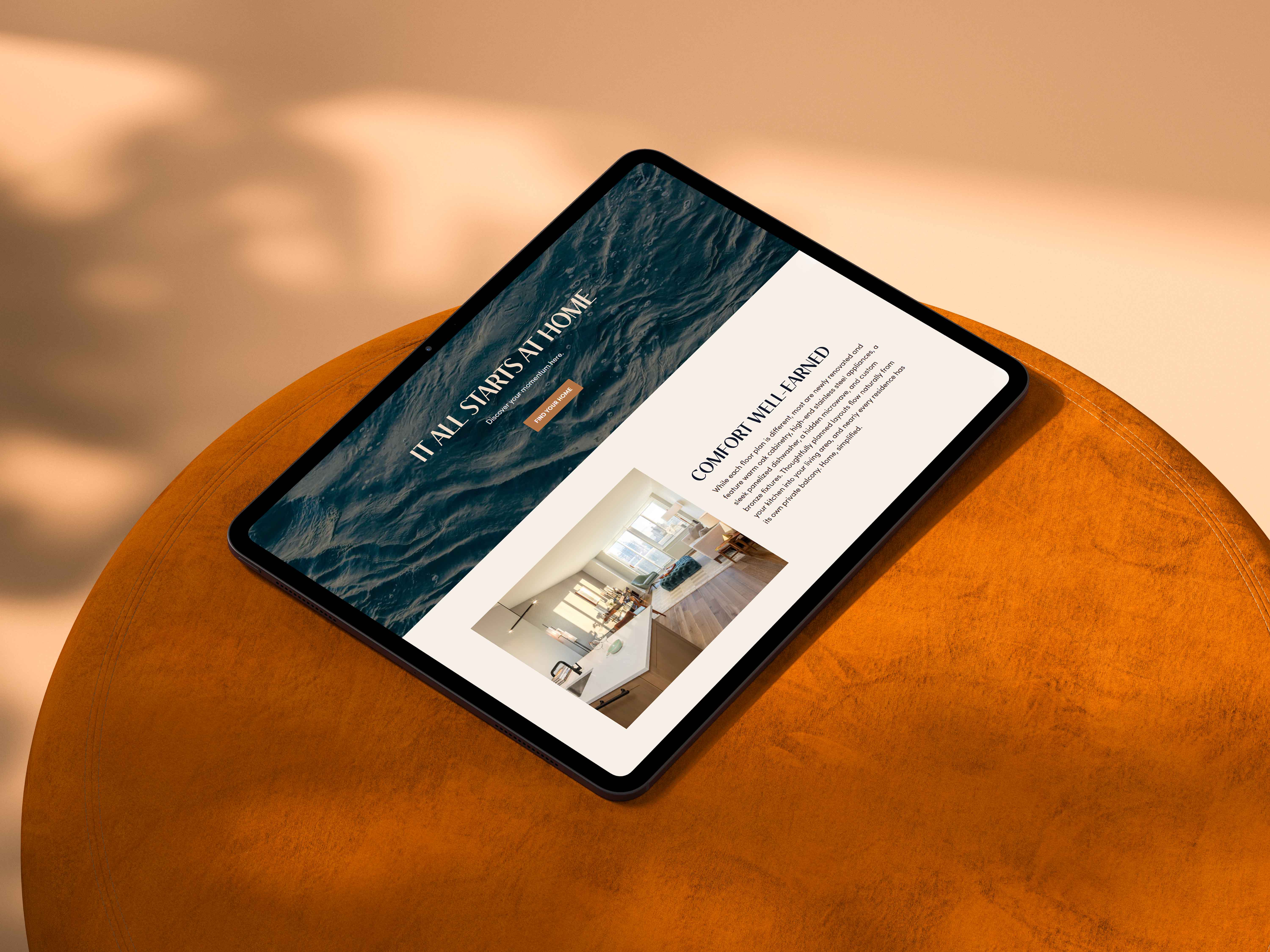 Riverbank luxury apartments website design on laptop by Sabato Design