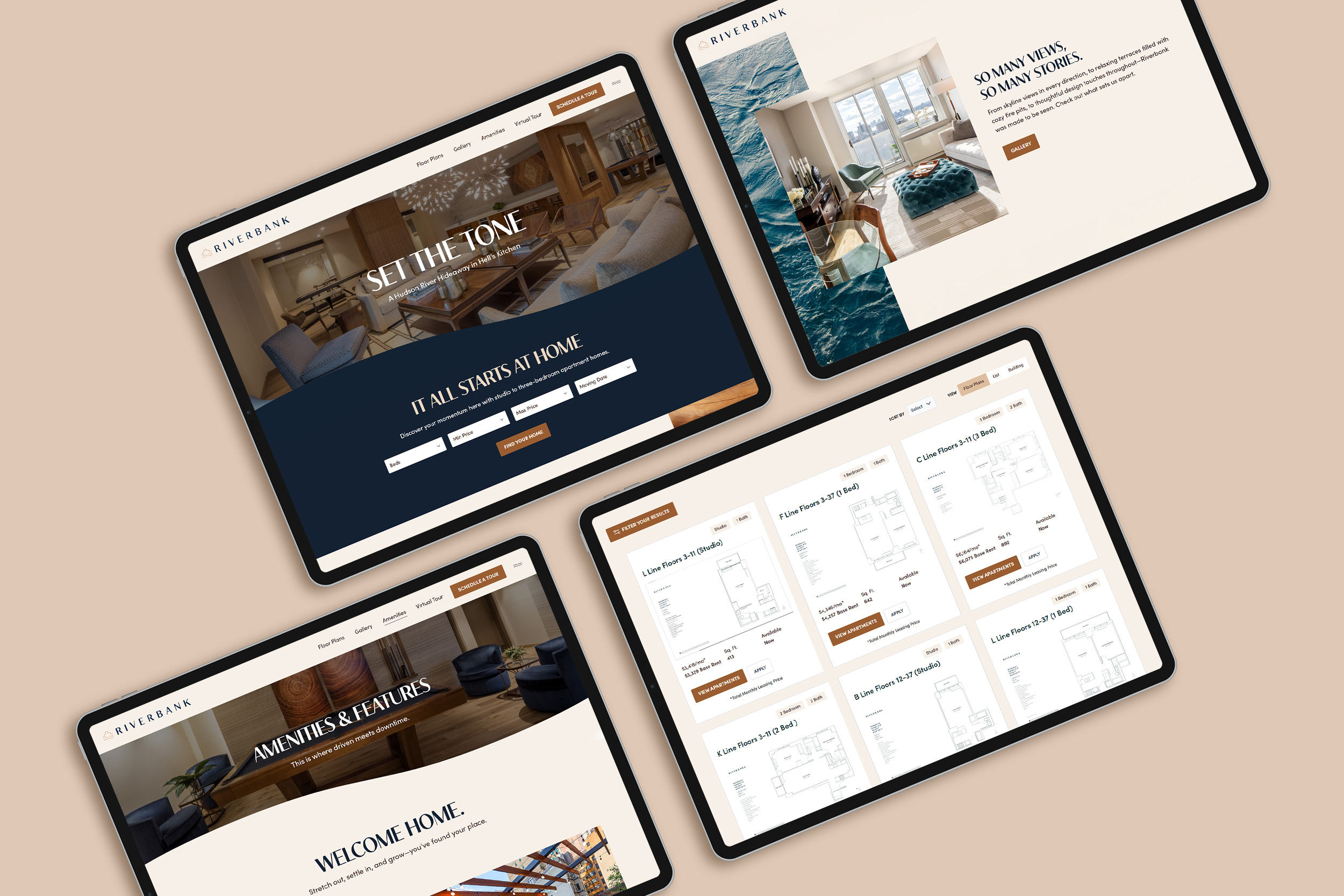 Riverbank website design shown on tablet by Sabato Design