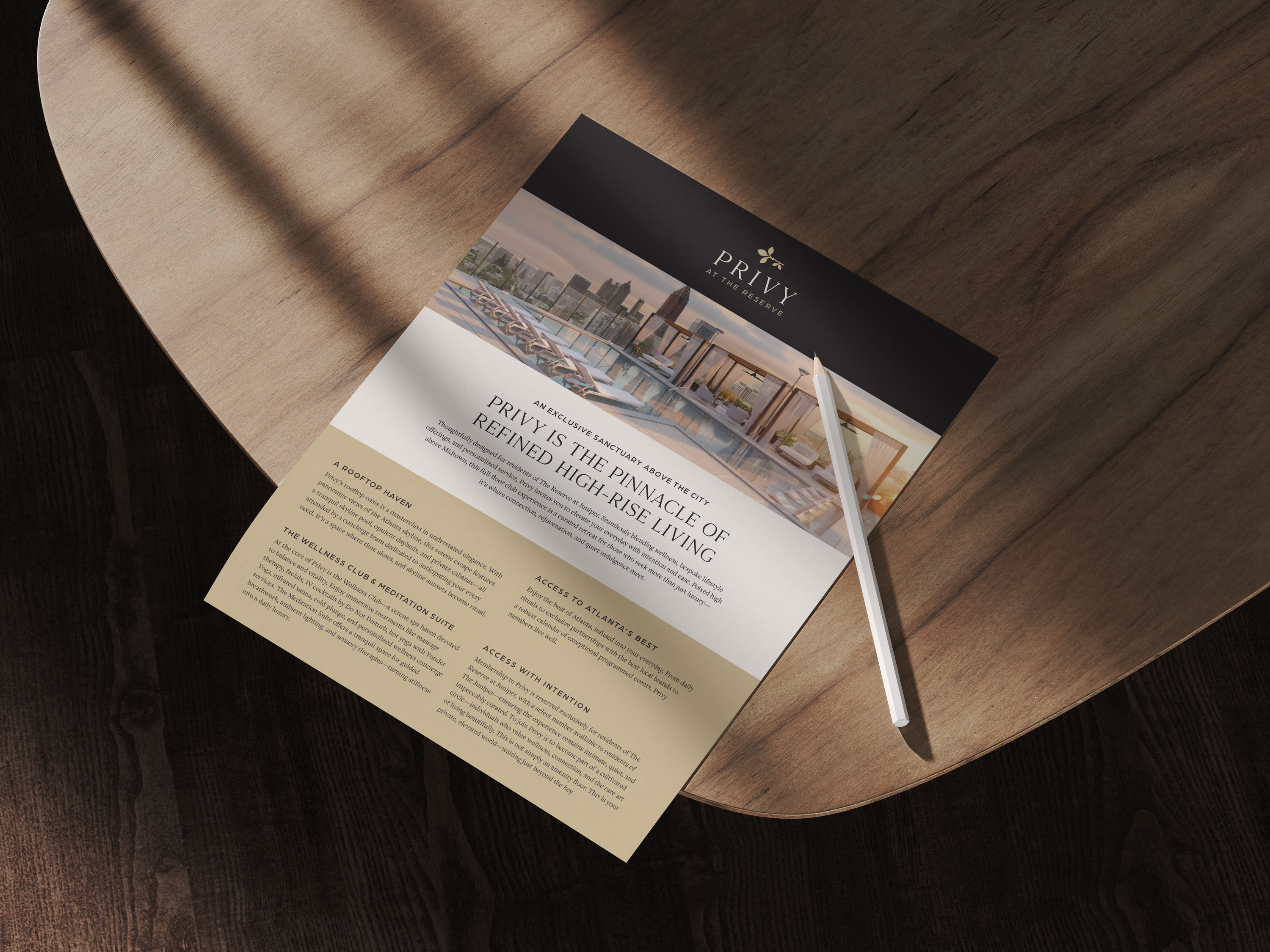 Privy at The Reserve promotional flyer by Sabato Design