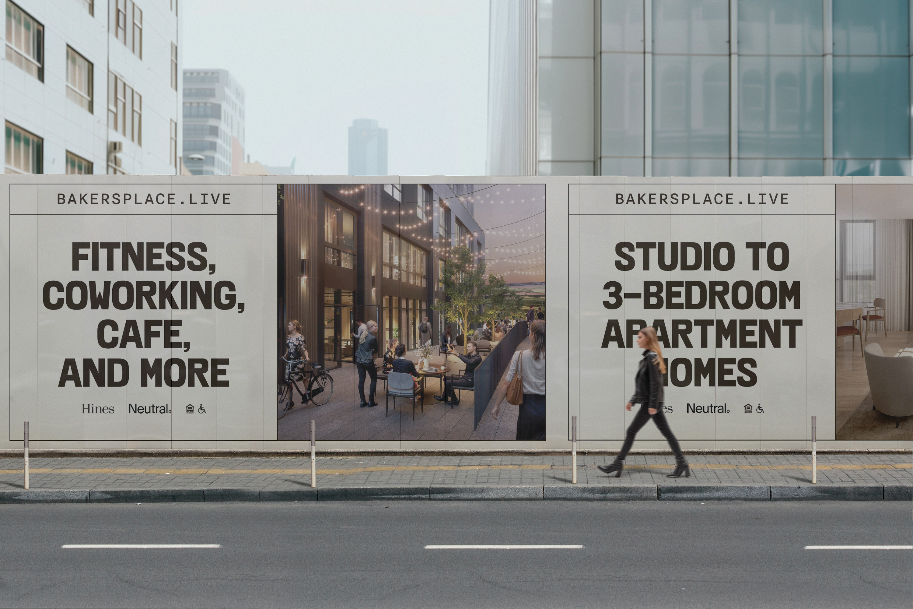 Bakers Place construction fence banner design by Sabato Design