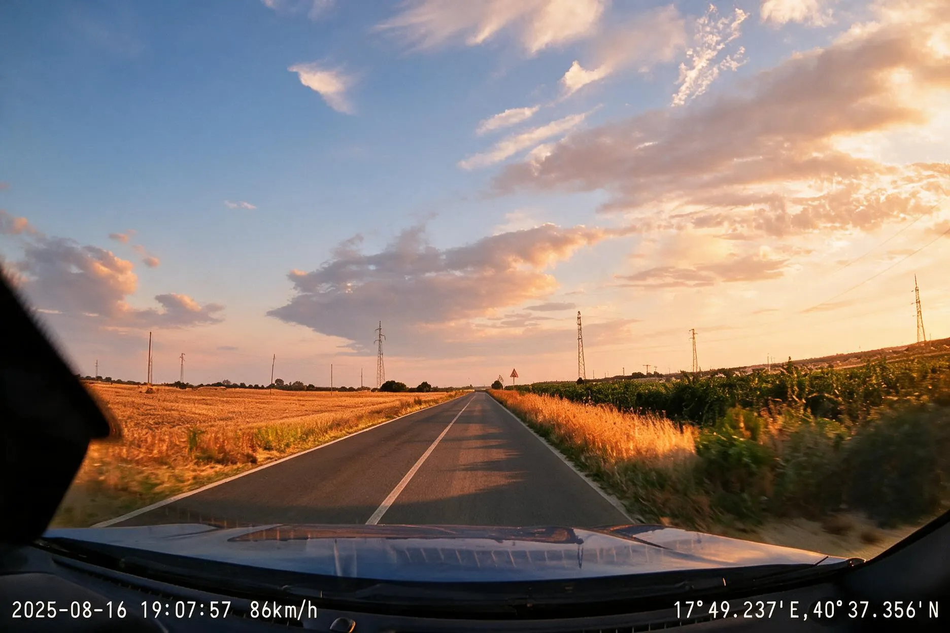 Open road filmed from a vehicle