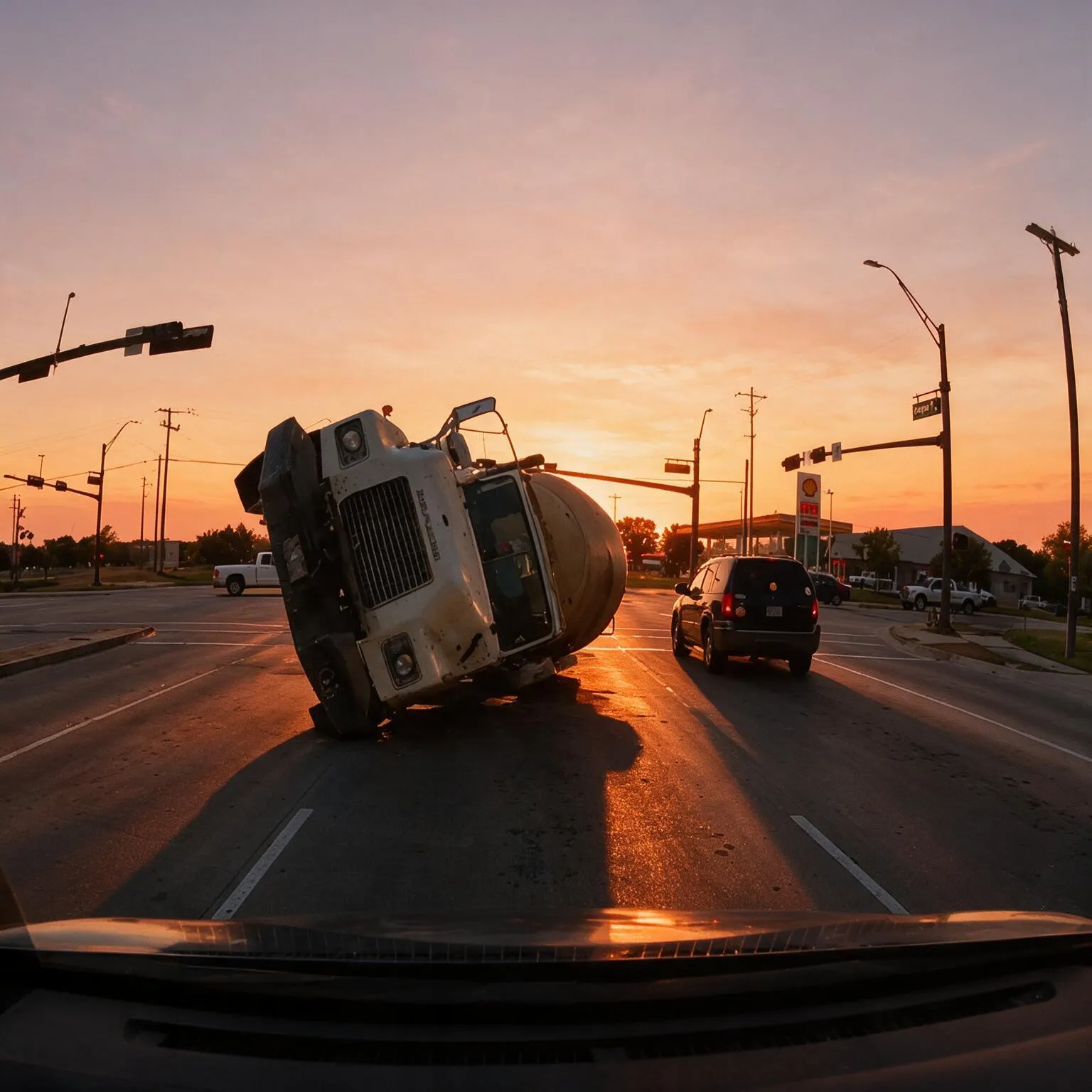 Vehicle overturned on a road