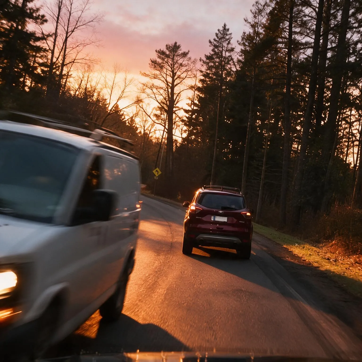 Vehicle braking on a wooded road