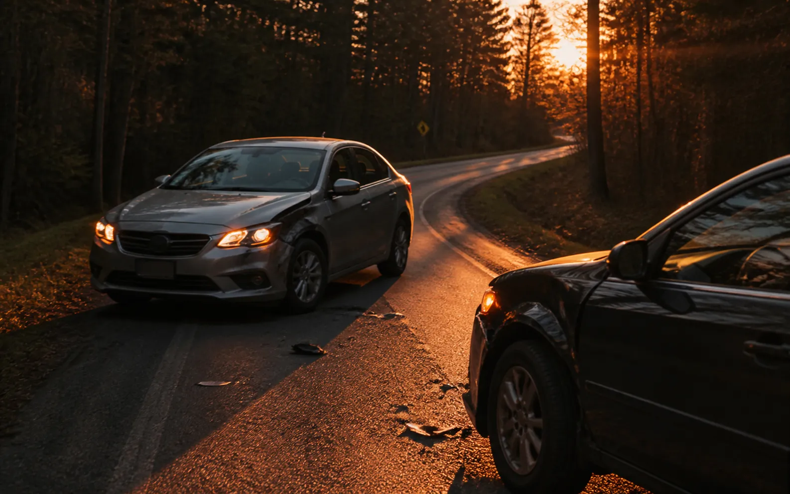 Vehicle event on a forest road