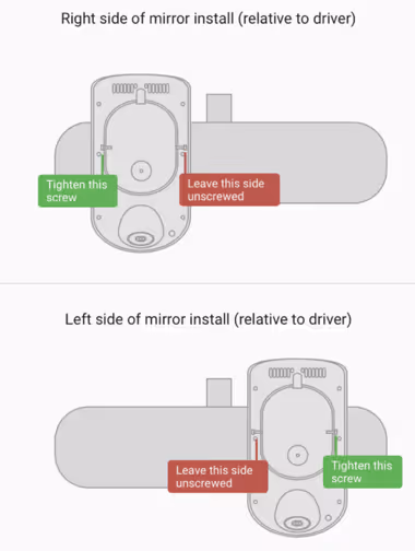 Which screw to tighten depending on the mounting side