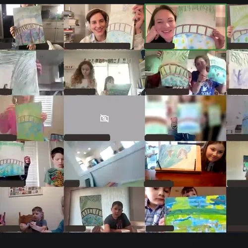 Zoom workshop with kids drawing. 