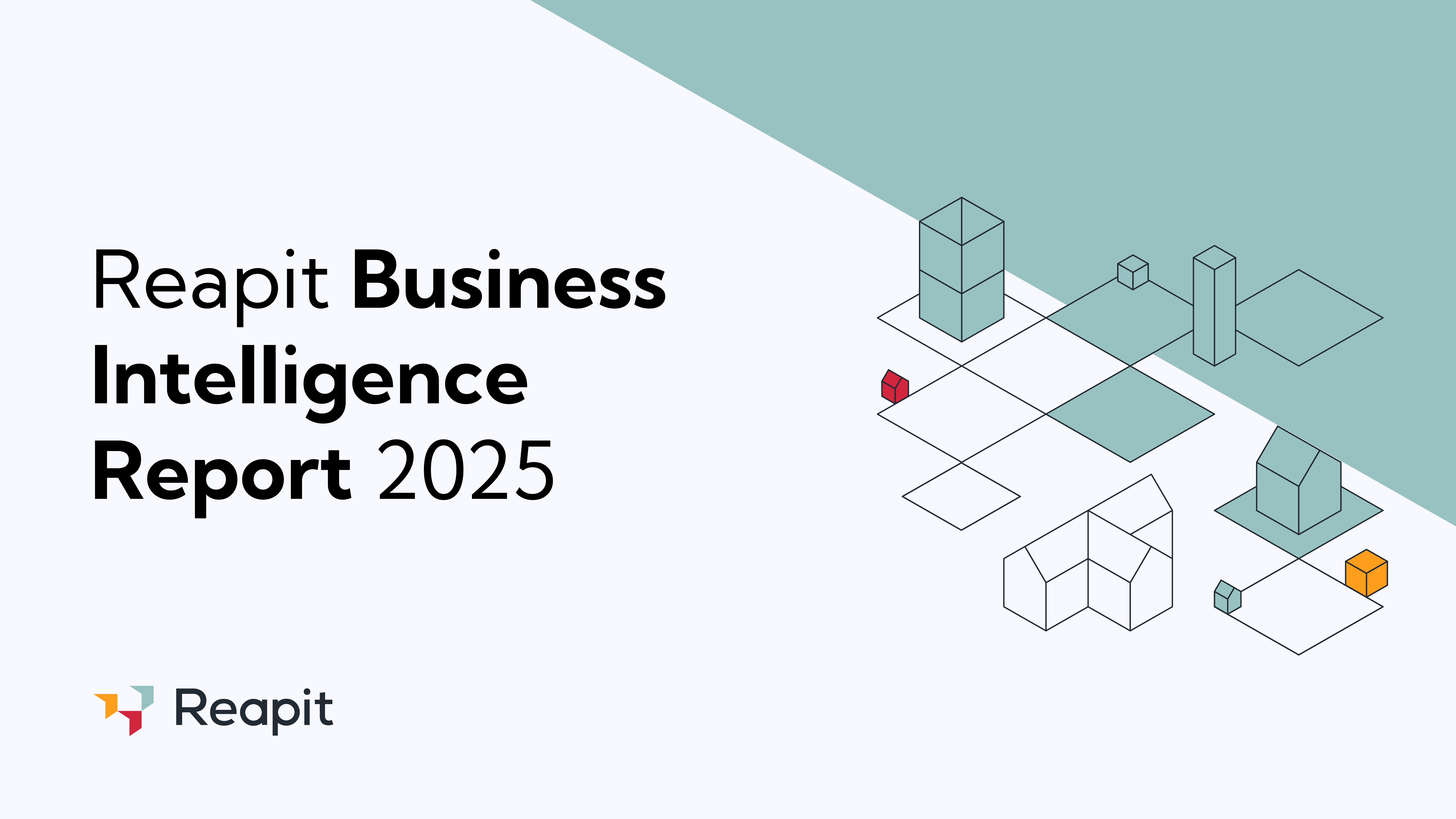 Reapit Business Intelligence Report 2025 title with the Reapit logo and abstract building outline graphics on a light background.