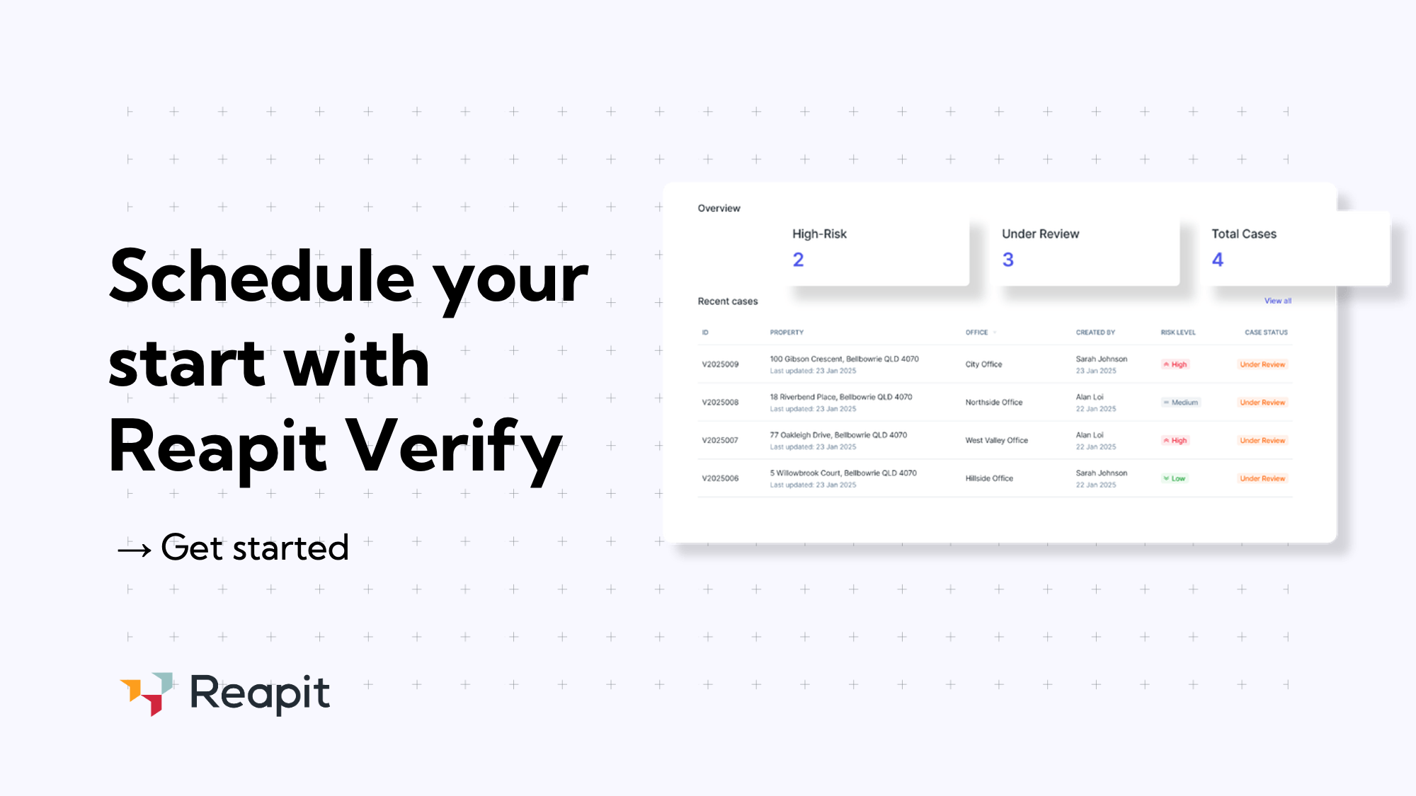Schedule your start with Reapit Verify