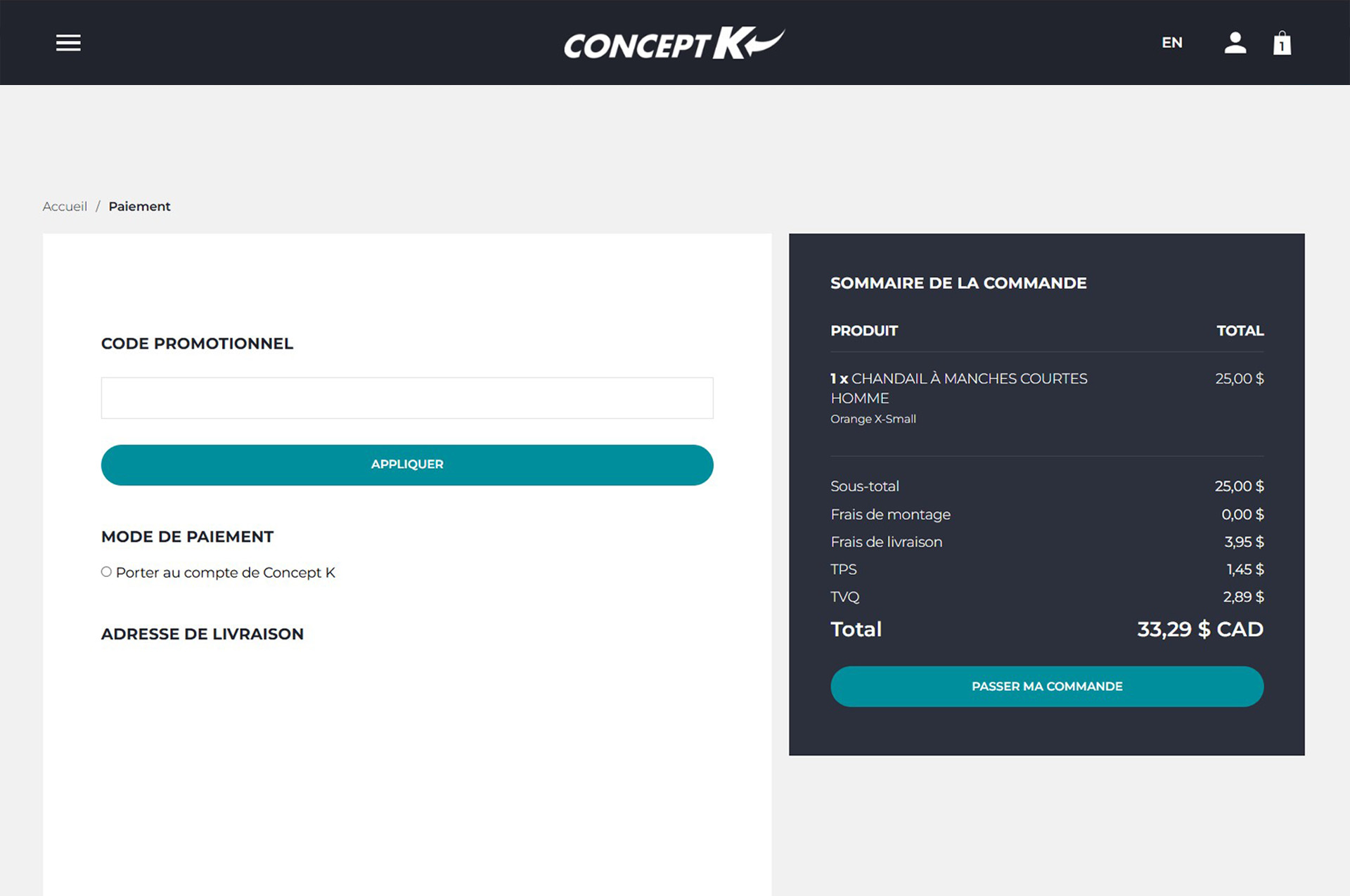 Boutique en ligne page de paiement