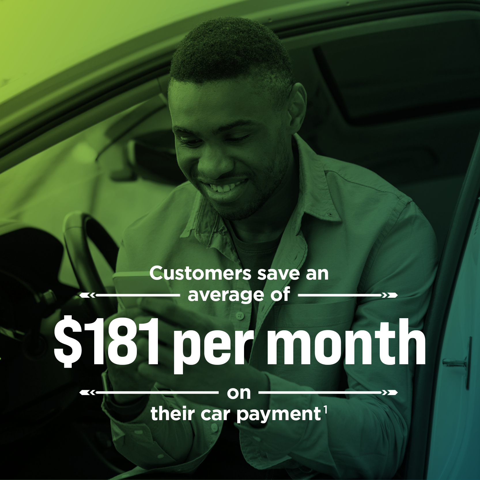 Customers save an average of $181 per month on their car payment. See footnote 1.