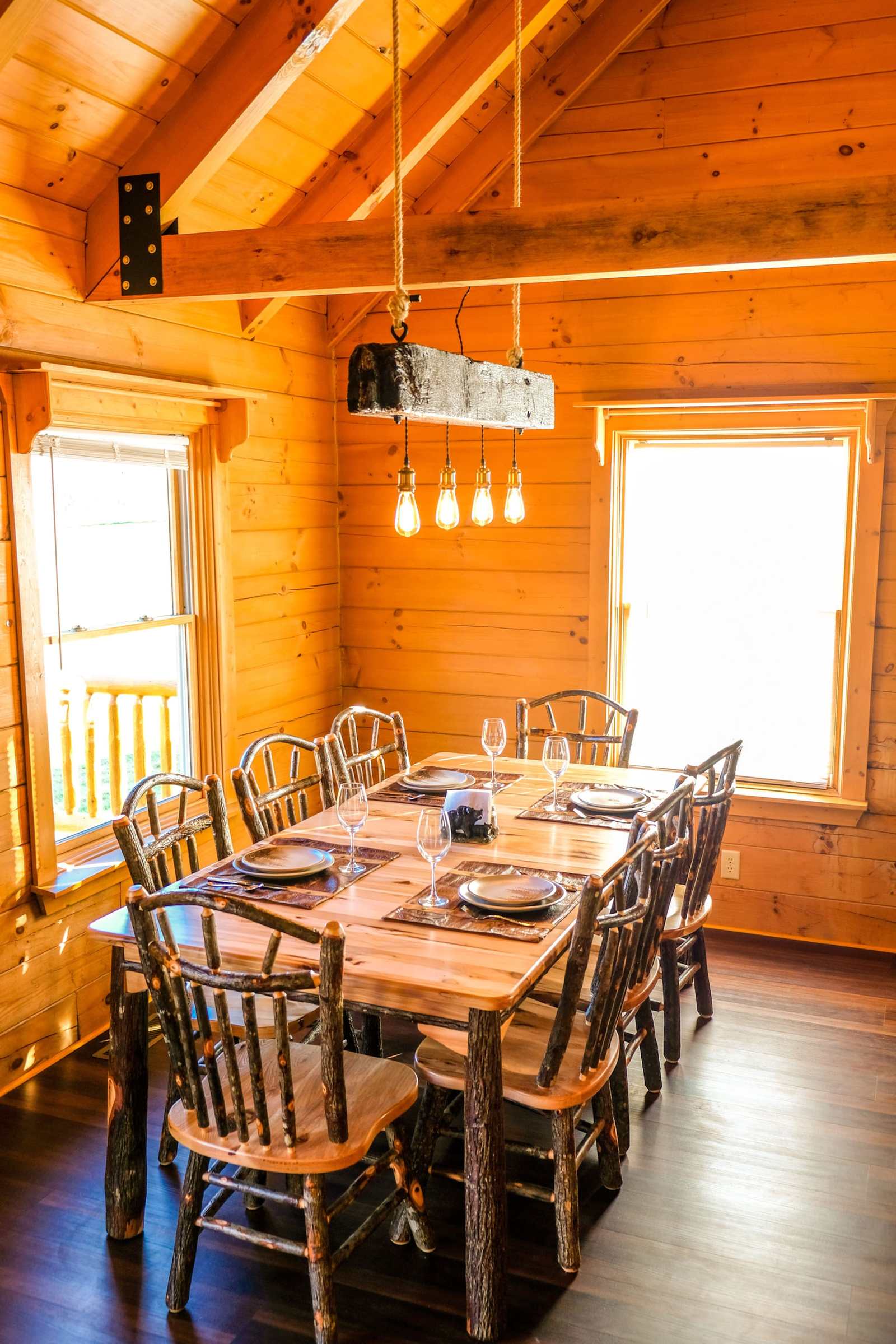 Hickory log cabin dining table for 8