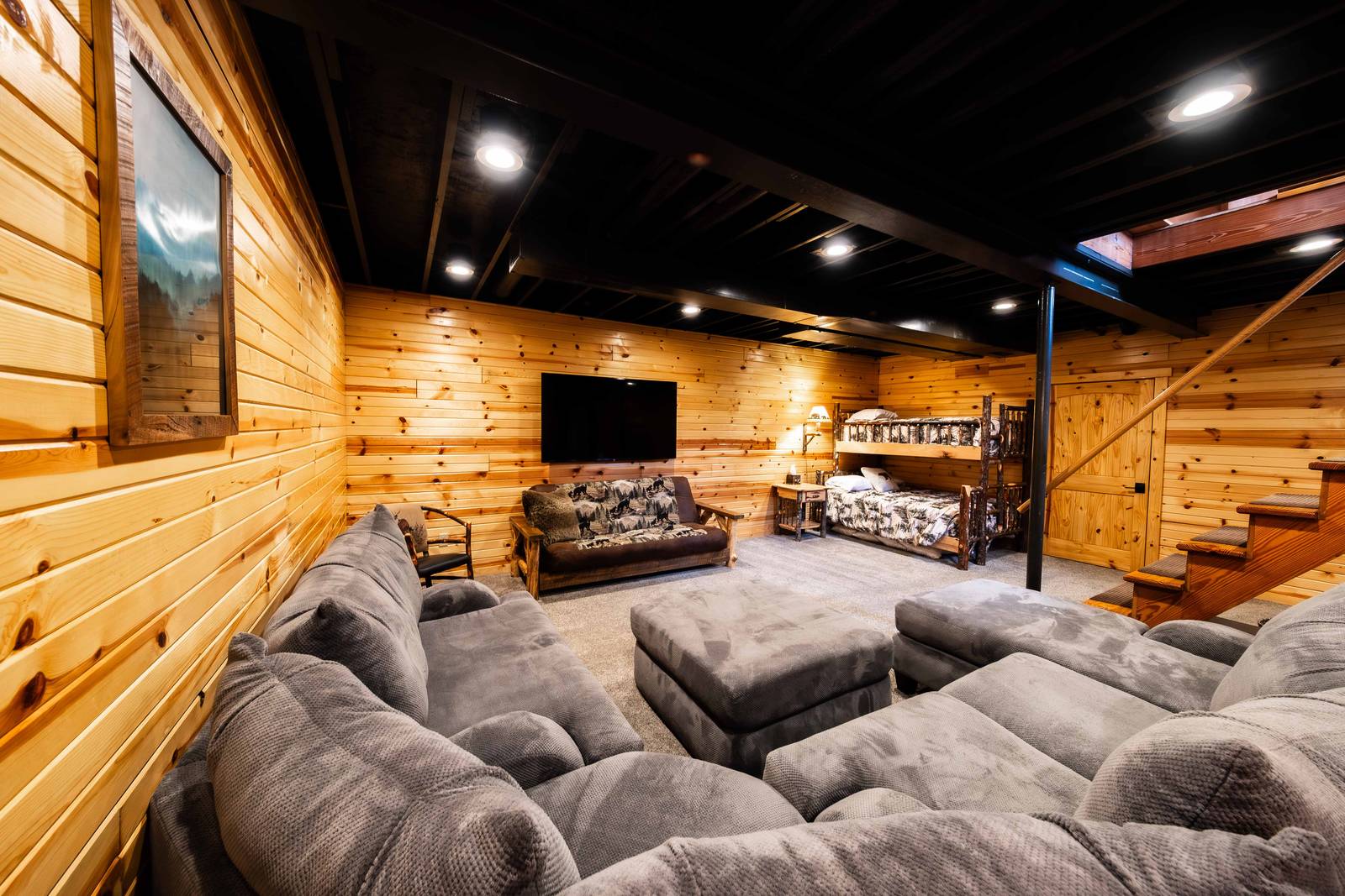 Comfy basement seating, a great hangout spot