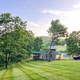 Mowed lawn and countryside view
