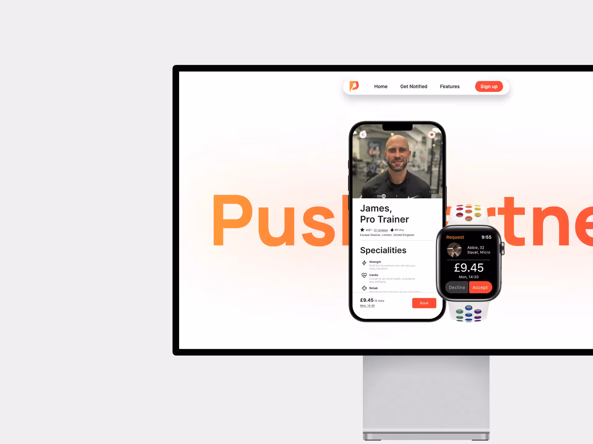 Mockup of the PushPartner website