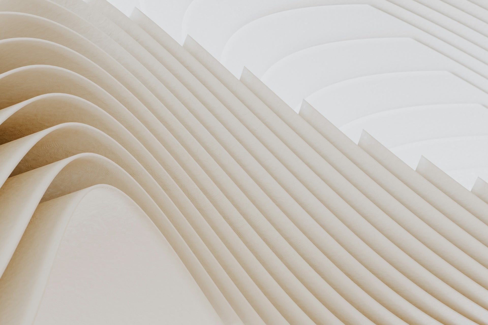 Geometric 3D cream render of shapes resembling stacked filters