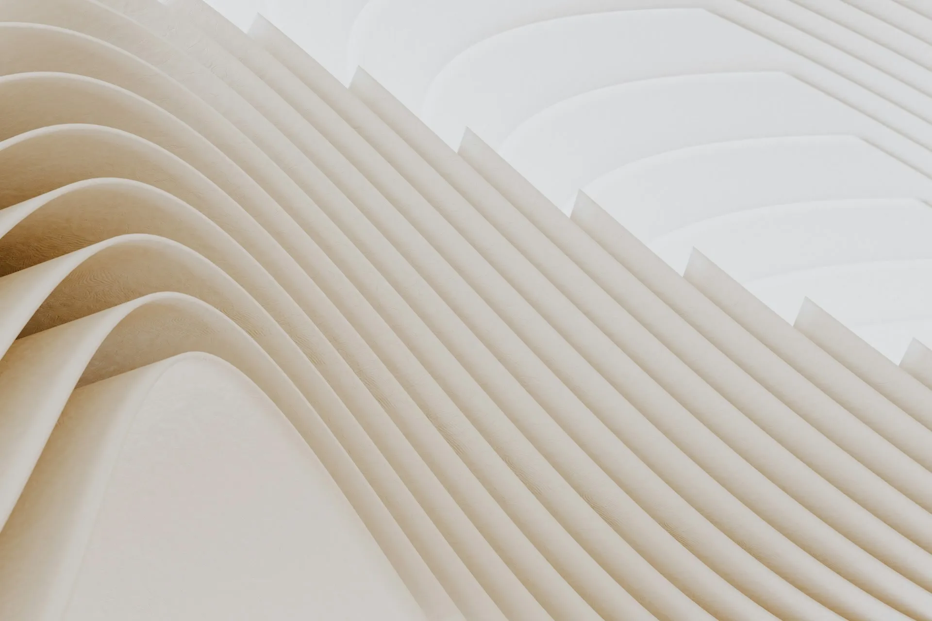 Geometric 3D cream render of shapes resembling stacked filters