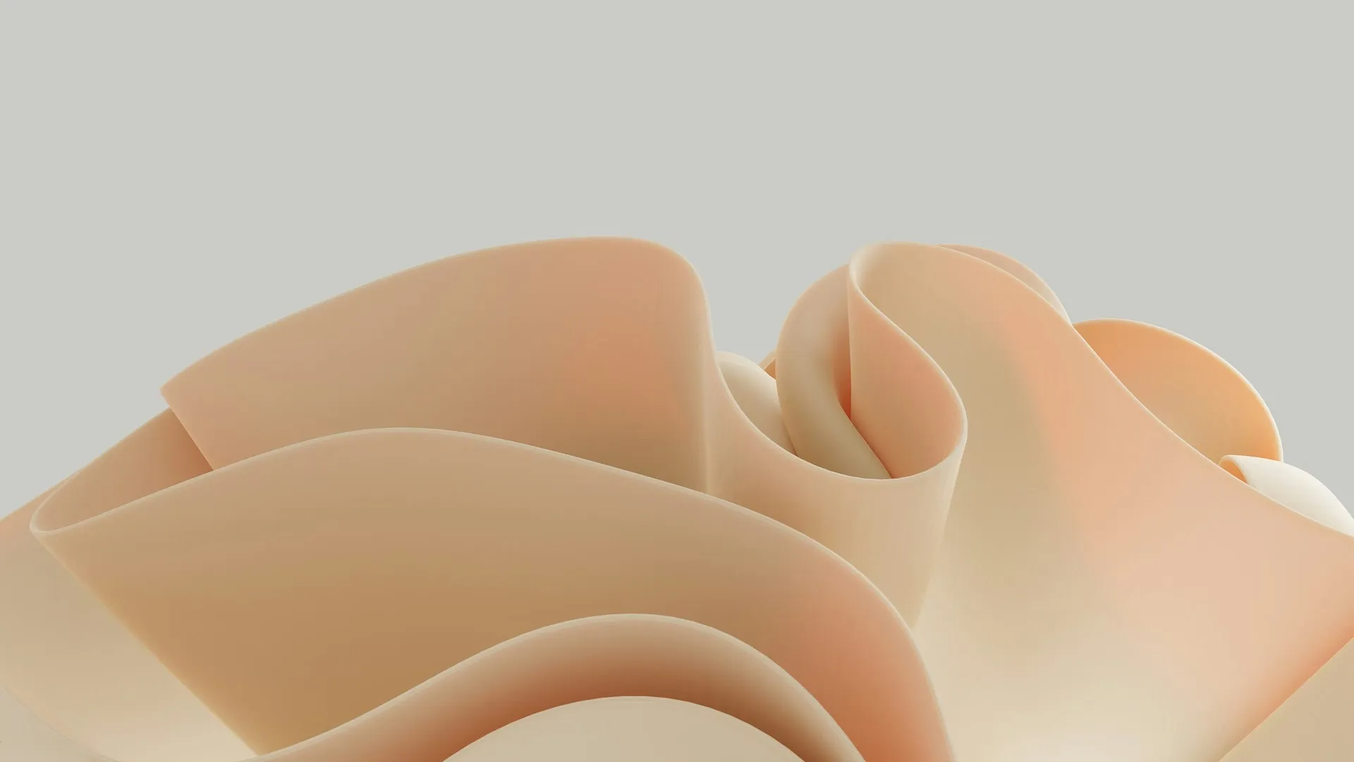 Geometric 3D cream render of shapes resembling folded leaves