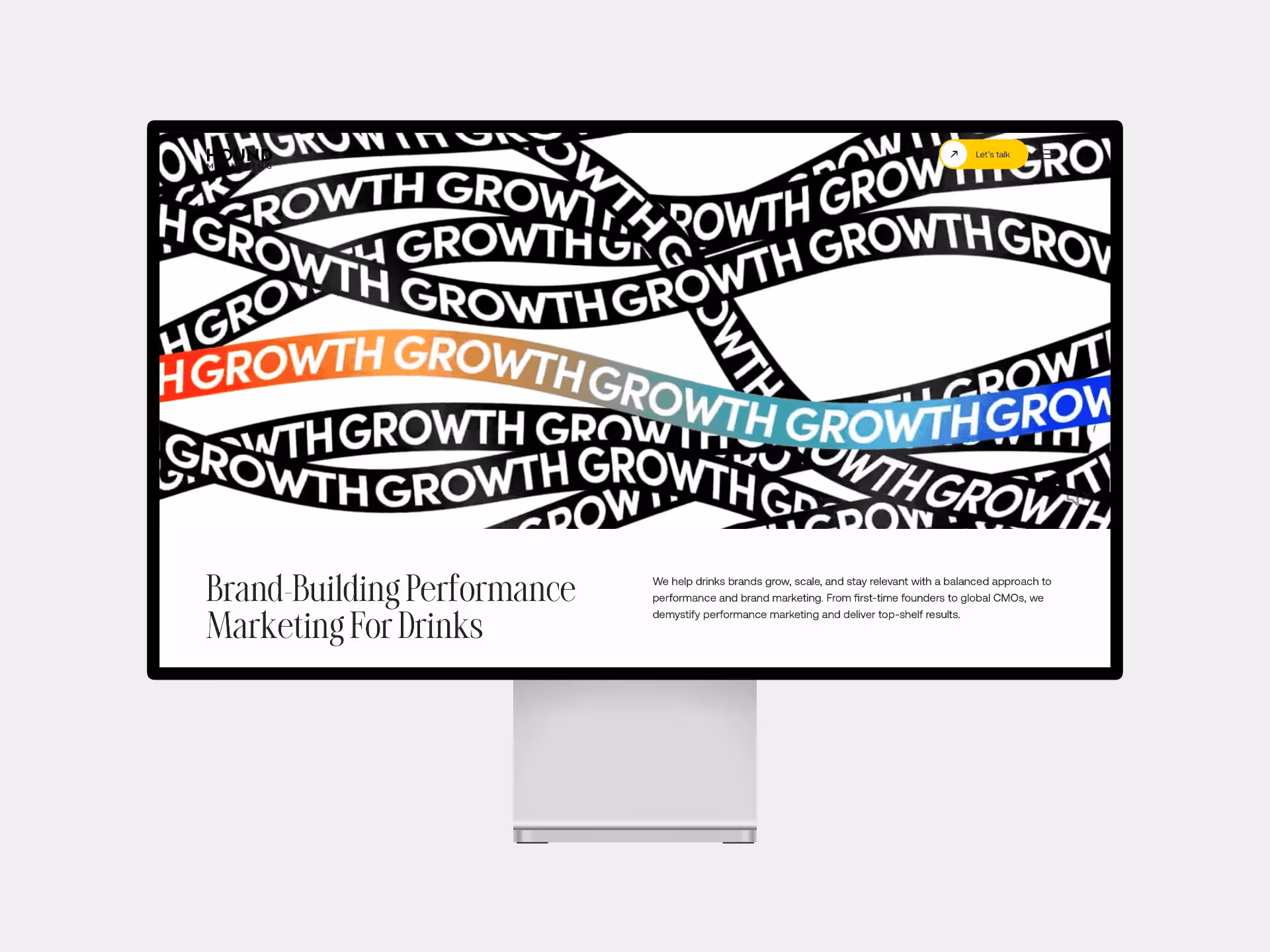 Mockup of the hound landing page on an Apple Studio Display