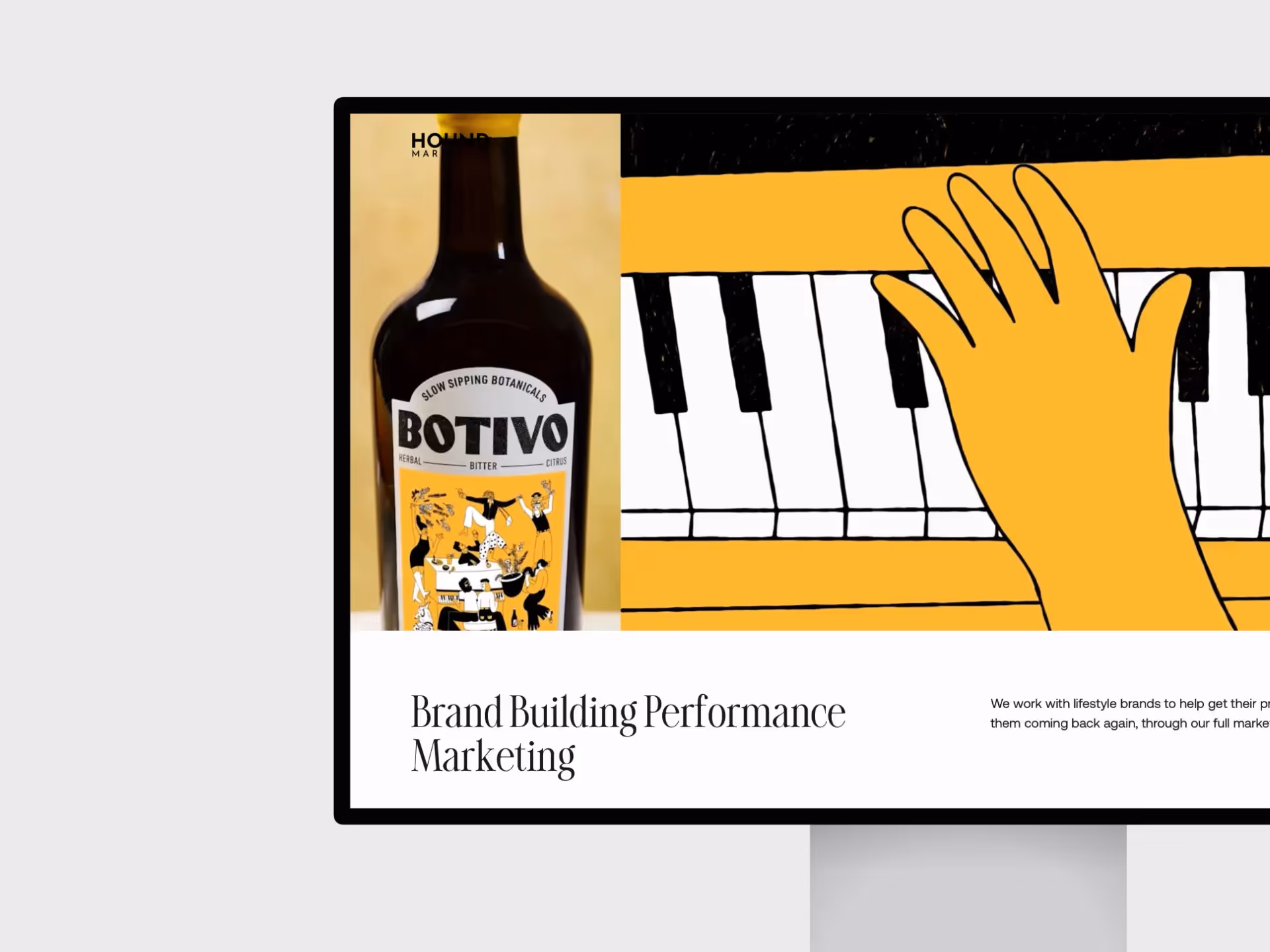 Mockup of the hound landing page on an Apple Studio Display