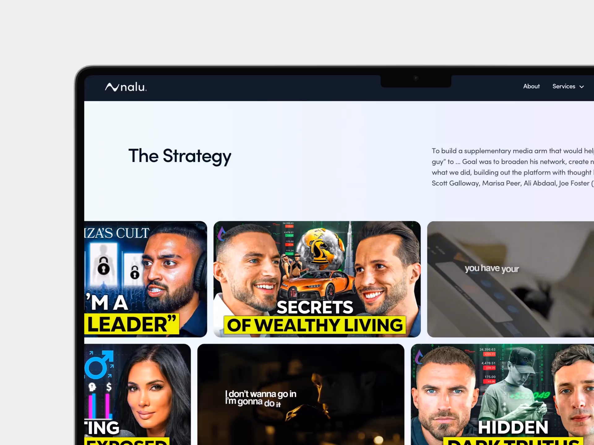 A mockup of the Nalu Partners strategy section on an Apple Macbook pro