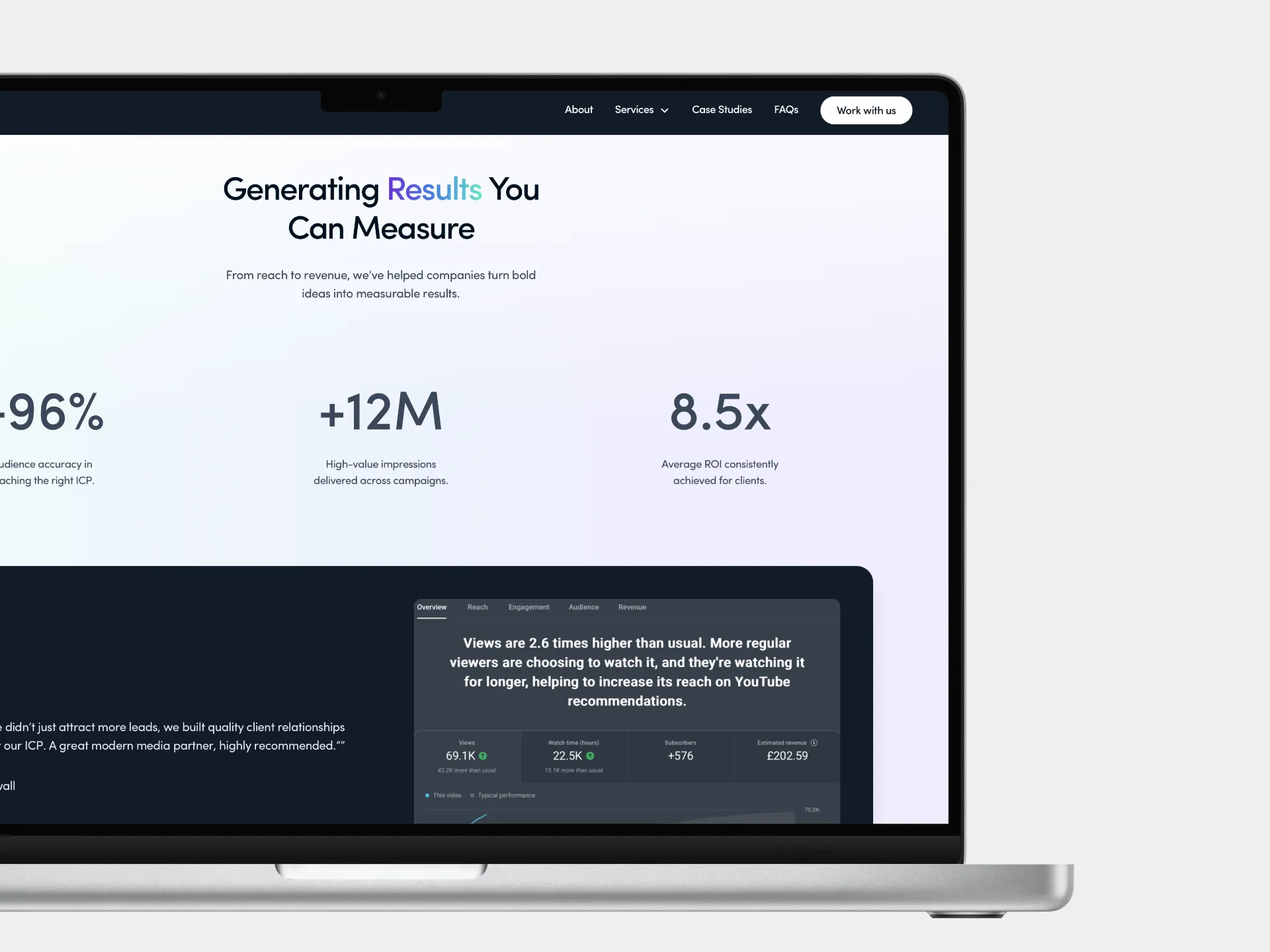 A mockup of the Nalu Partners results section on an Apple Macbook Pro