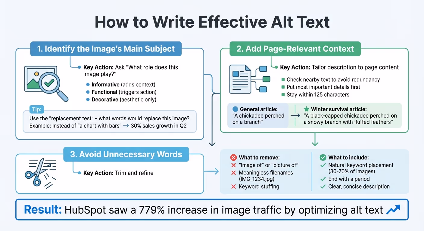Step-by-step guide to writing effective image alt text for SEO and accessibility