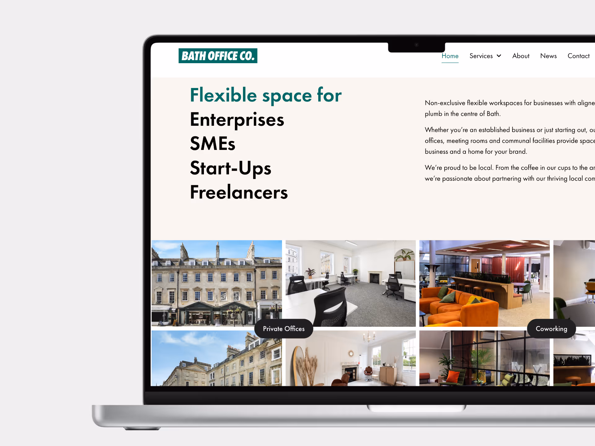 a mockup of the office co benefits page on an apple macbook pro