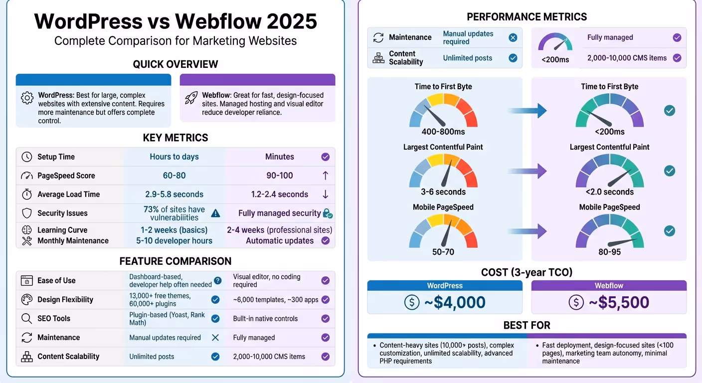 WordPress vs Webflow 2025: Complete Feature Comparison for Marketing Websites