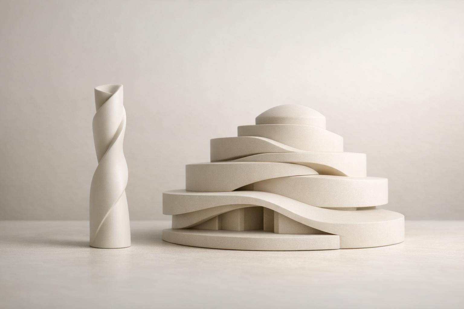 Abstract white and gray image, natural earth tones and shapes