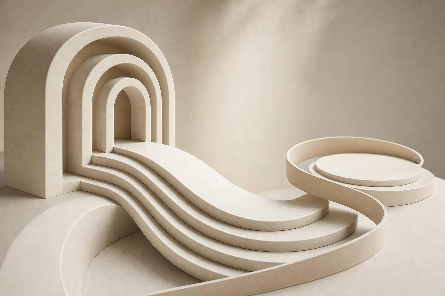 Abstract white and gray image, natural earth tones and shapes