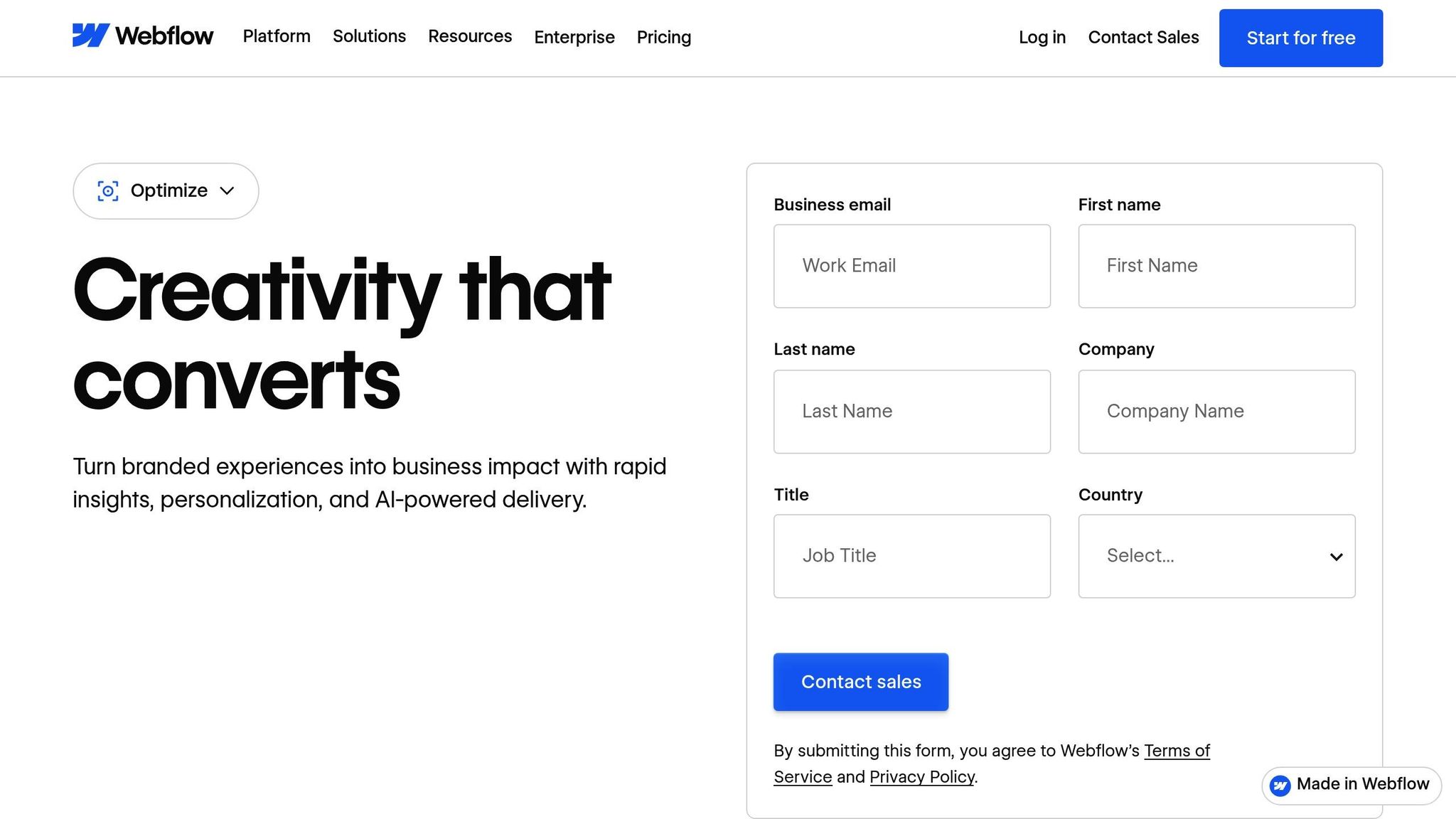 Webflow Optimize