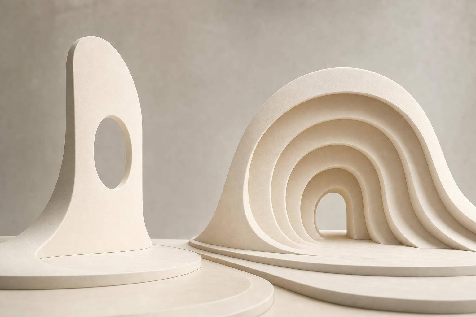Abstract white and gray image, natural earth tones and shapes