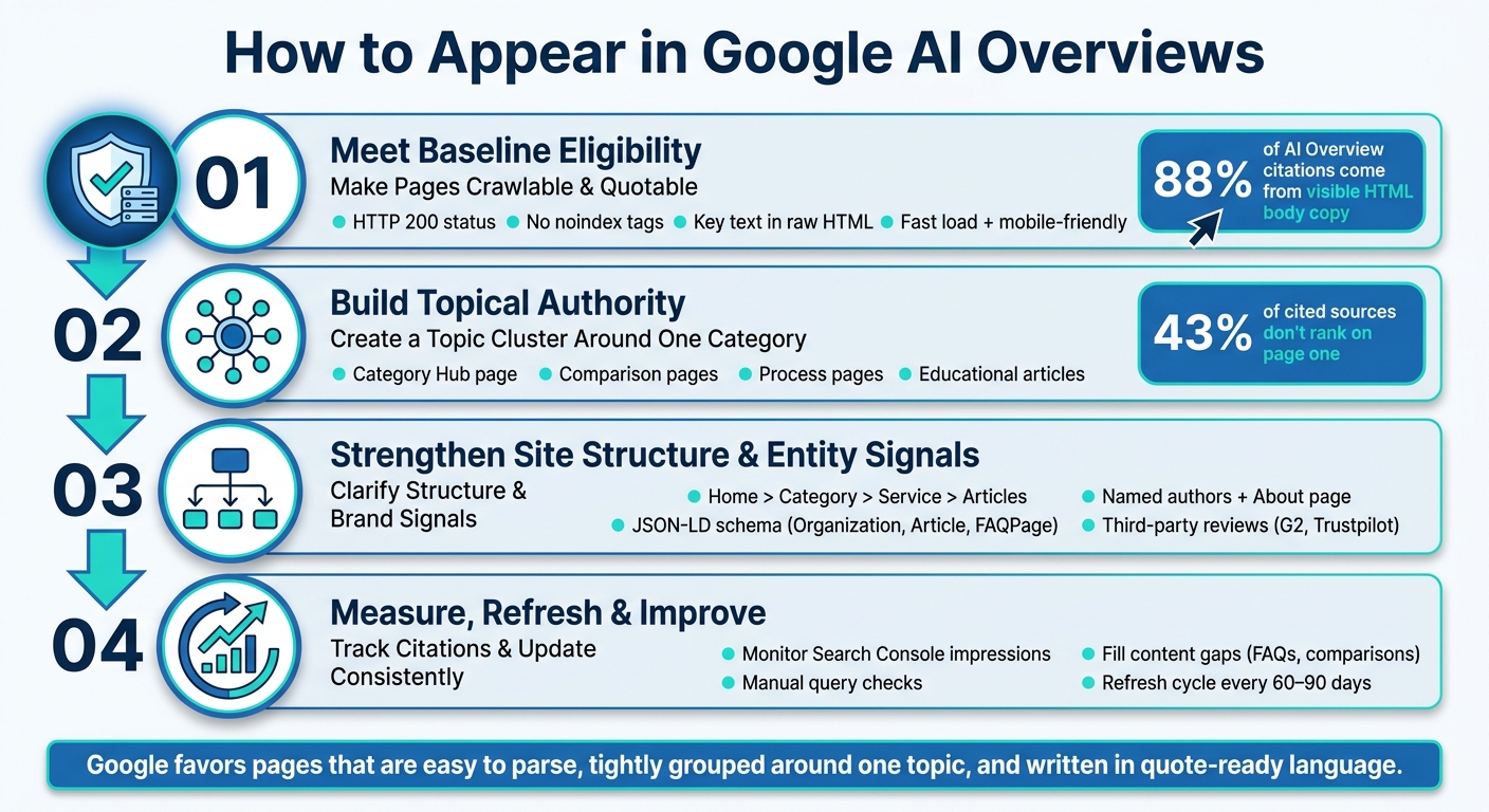 How to Appear in Google AI Overviews: 4-Step Framework