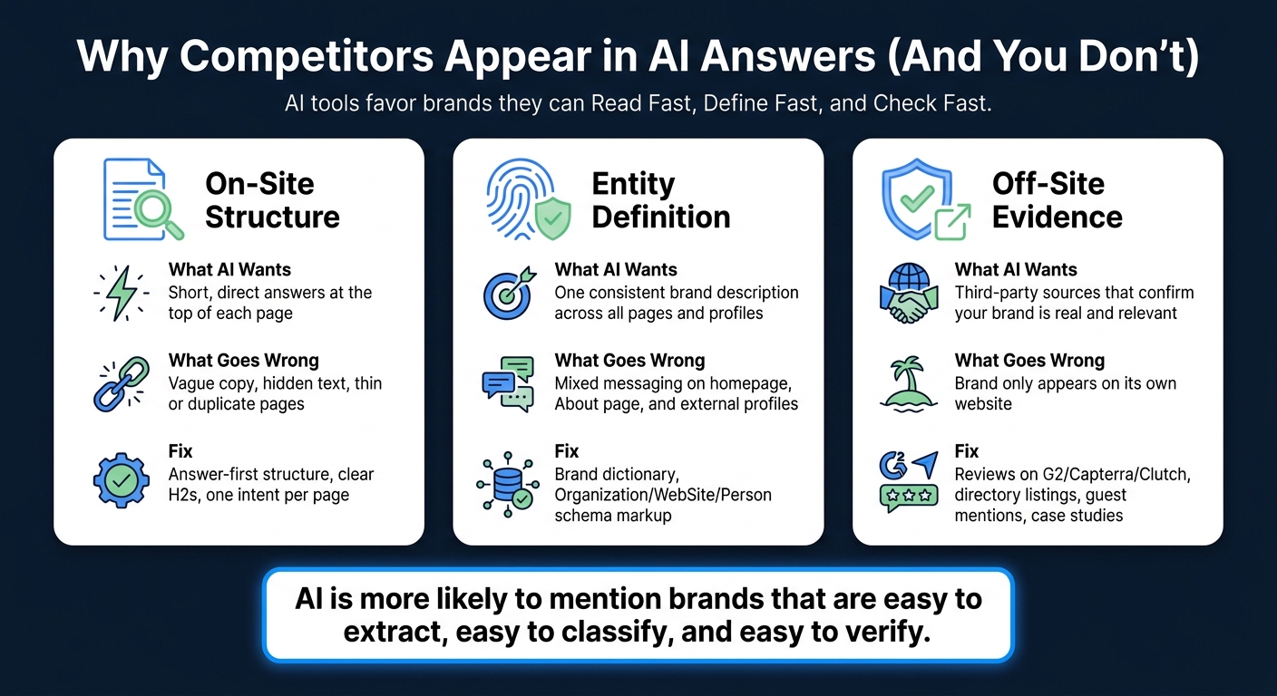Why Competitors Appear in AI Answers: The 3 Visibility Gaps