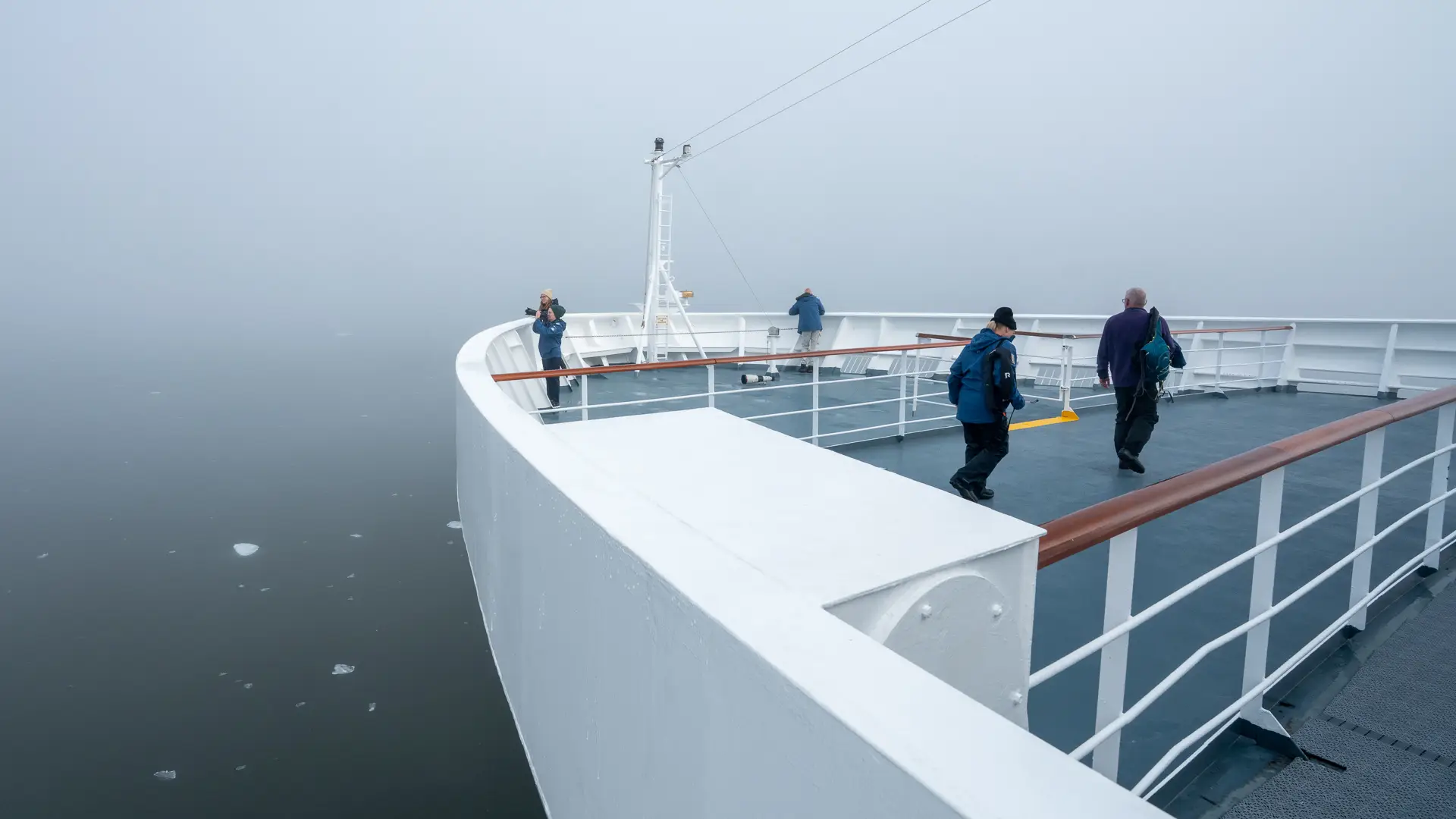 Miljöbild från en båt, Svalbard med natur och djurliv.