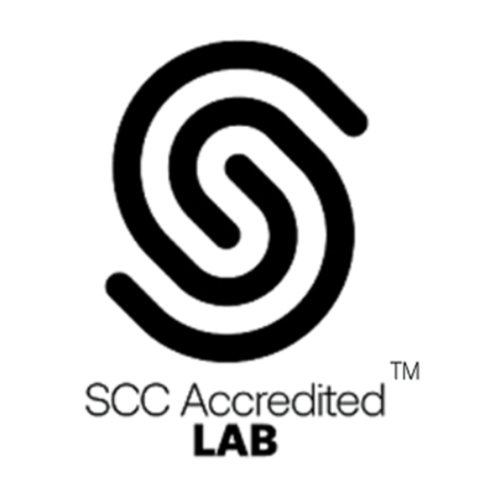 SCC Accredited LAB logo with a stylized 'S' inside a square border.
