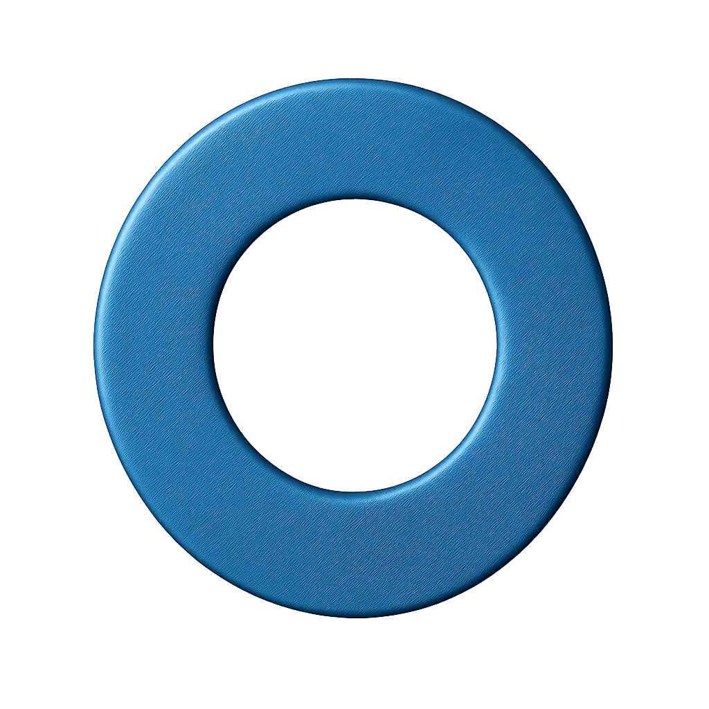 Blue zinc flake donut-shaped object with a glowing blue aura on a dark gray background.