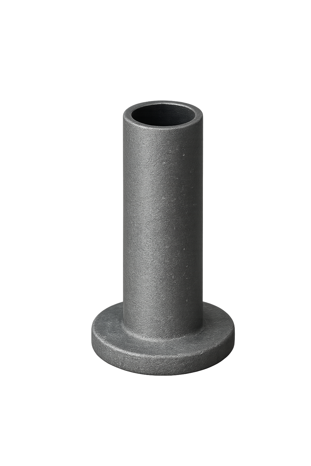 Close-up of a single gray cylindrical metal spacer with a hollow center on a dark gradient background.