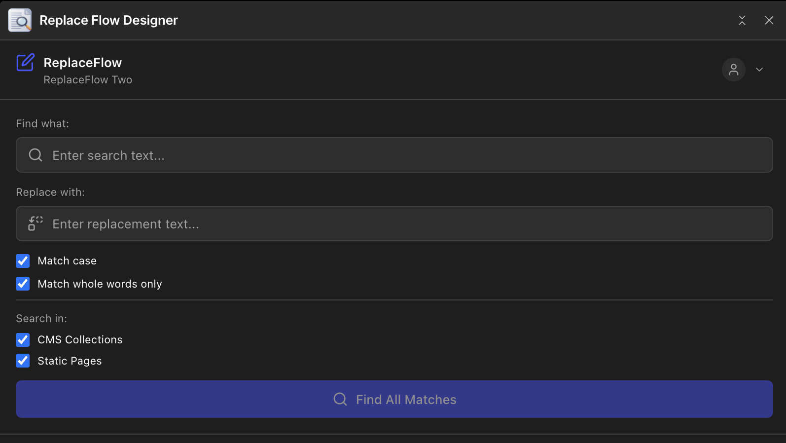 Find and Replace Dashboard