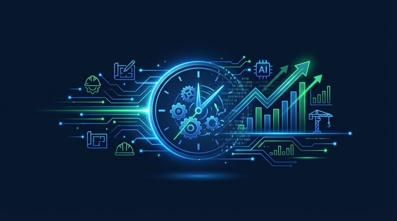 AI-driven productivity gains for construction back-office teams showing time savings and upward growth metrics