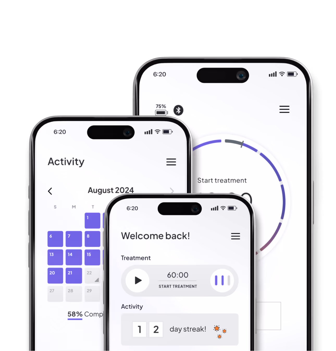 Dayspring Therapy Koya app treatment and history screens