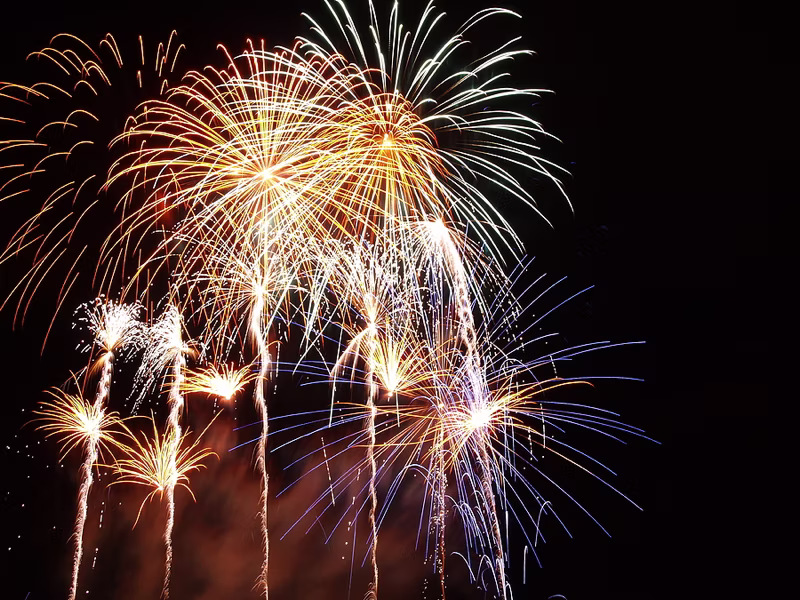 Fireworks exploding at night