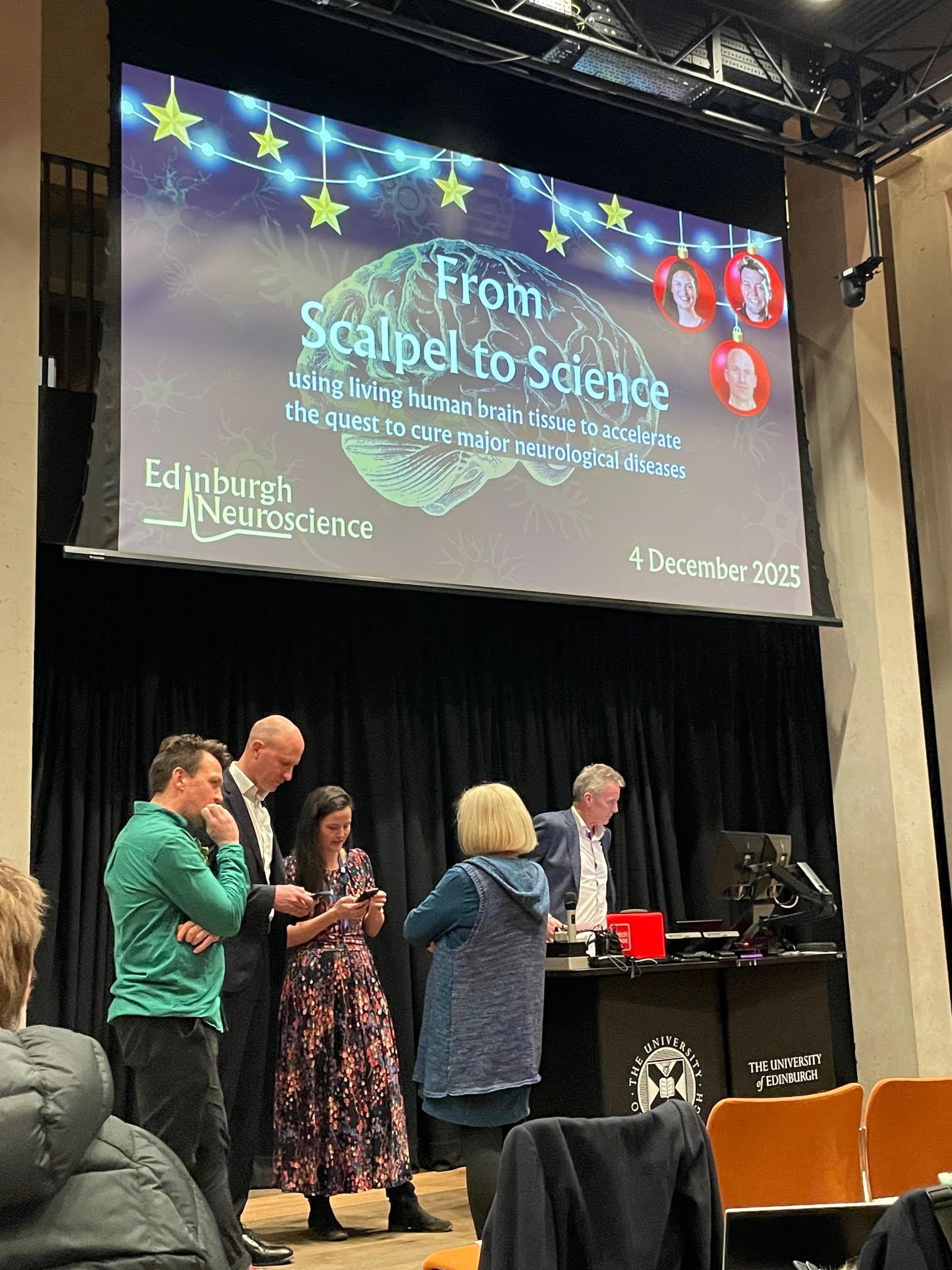 The stage for the From Scalpel to Science lecture at Edinburgh University.