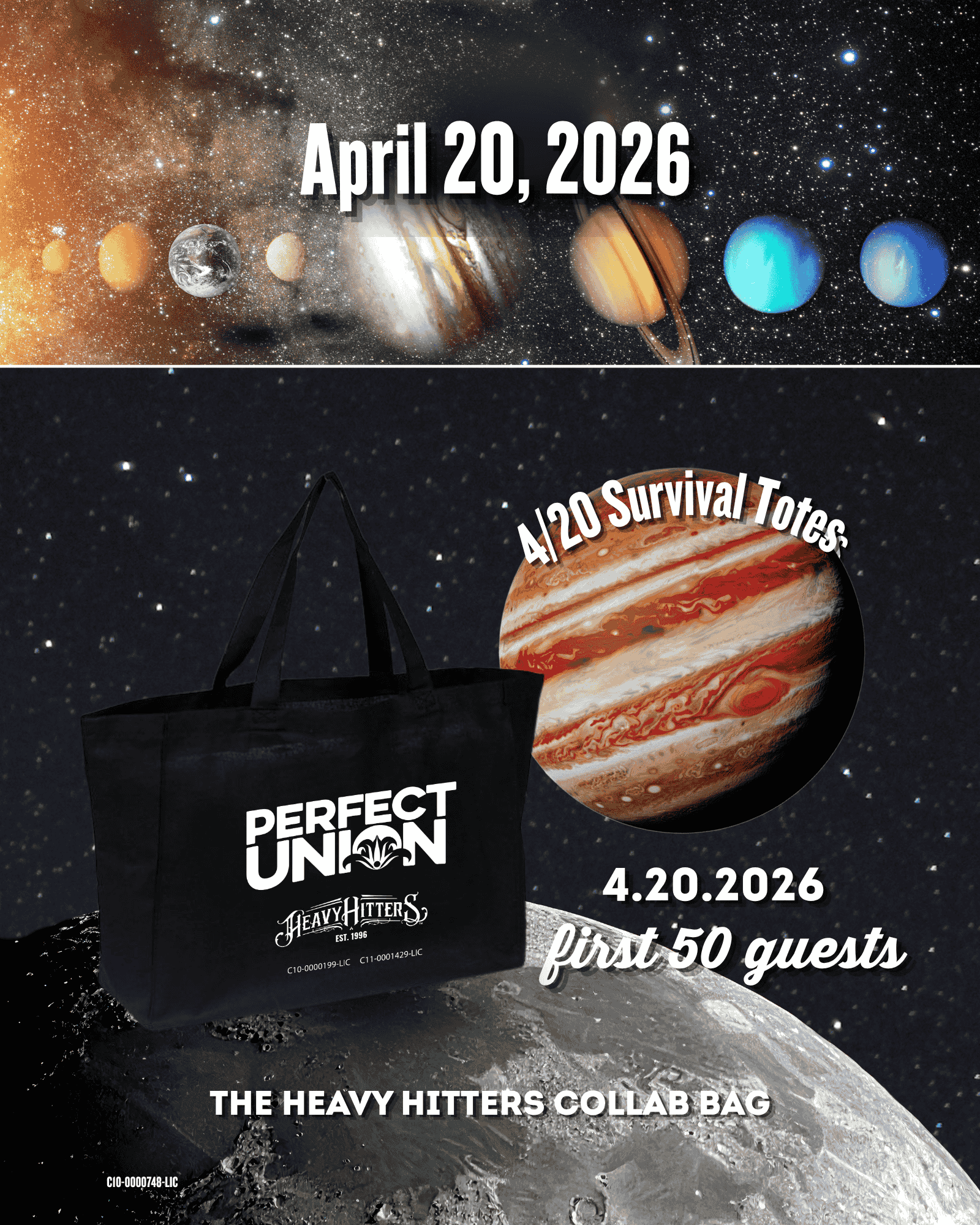 Perfect Union Heavy Hitters 4.20.2026 4/20 Survival Kits dispensary black tote bag first 50 guests with purchase.
