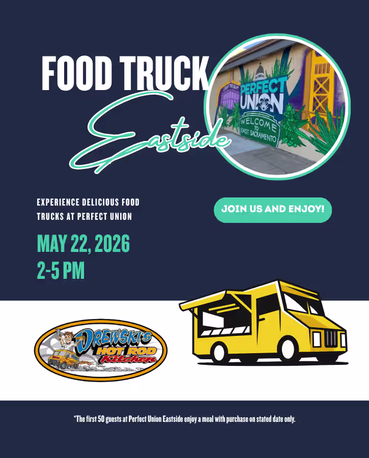 Perfect Union Eastside May 22, 2026 2 TO 5PM Drewskis Food Food Truck at Perfect Union Eastside first 50 guests with purchase. Join us and Enjoy
