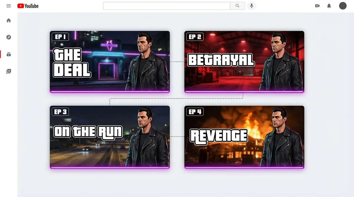 Consistent GTA RP series thumbnail branding across episodes