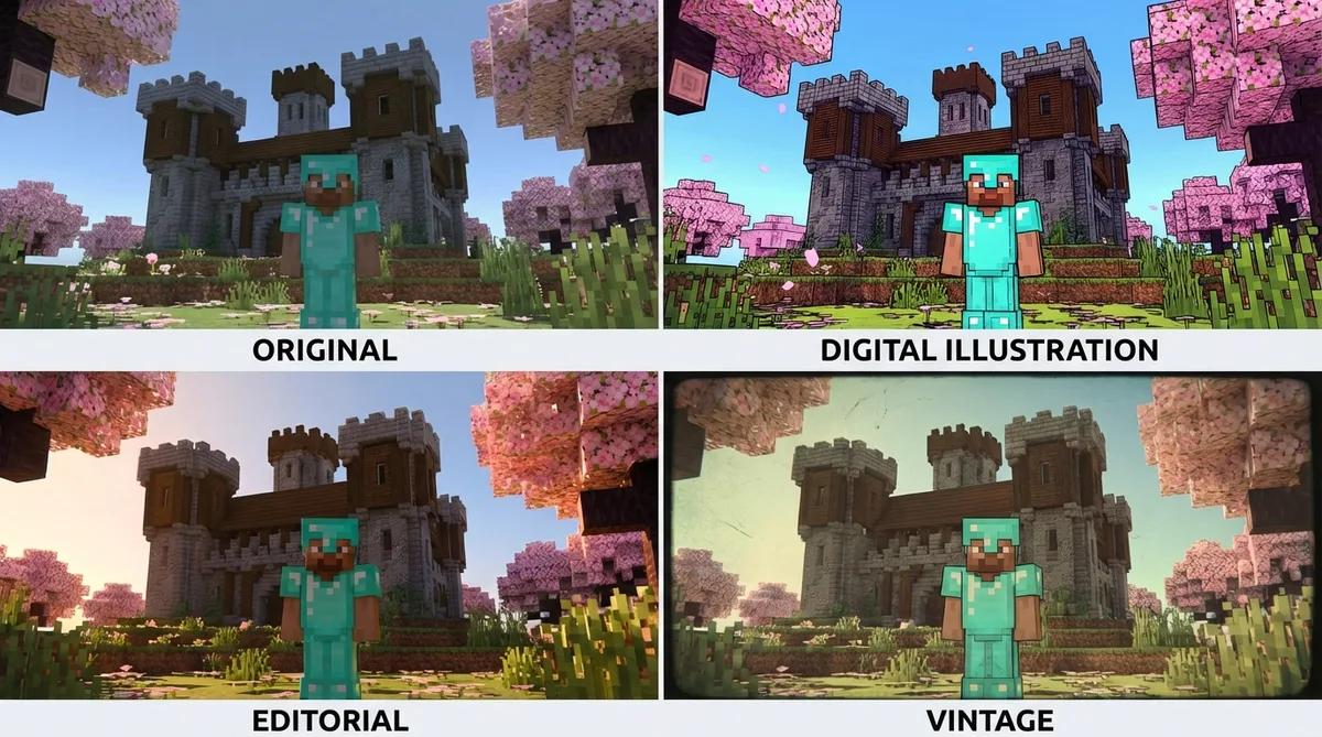 Digital Illustration filter applied to Minecraft thumbnail for stylized look