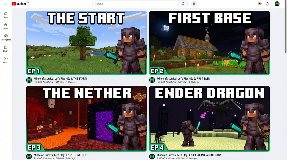 Replicating top Minecraft channel thumbnail layout with custom content