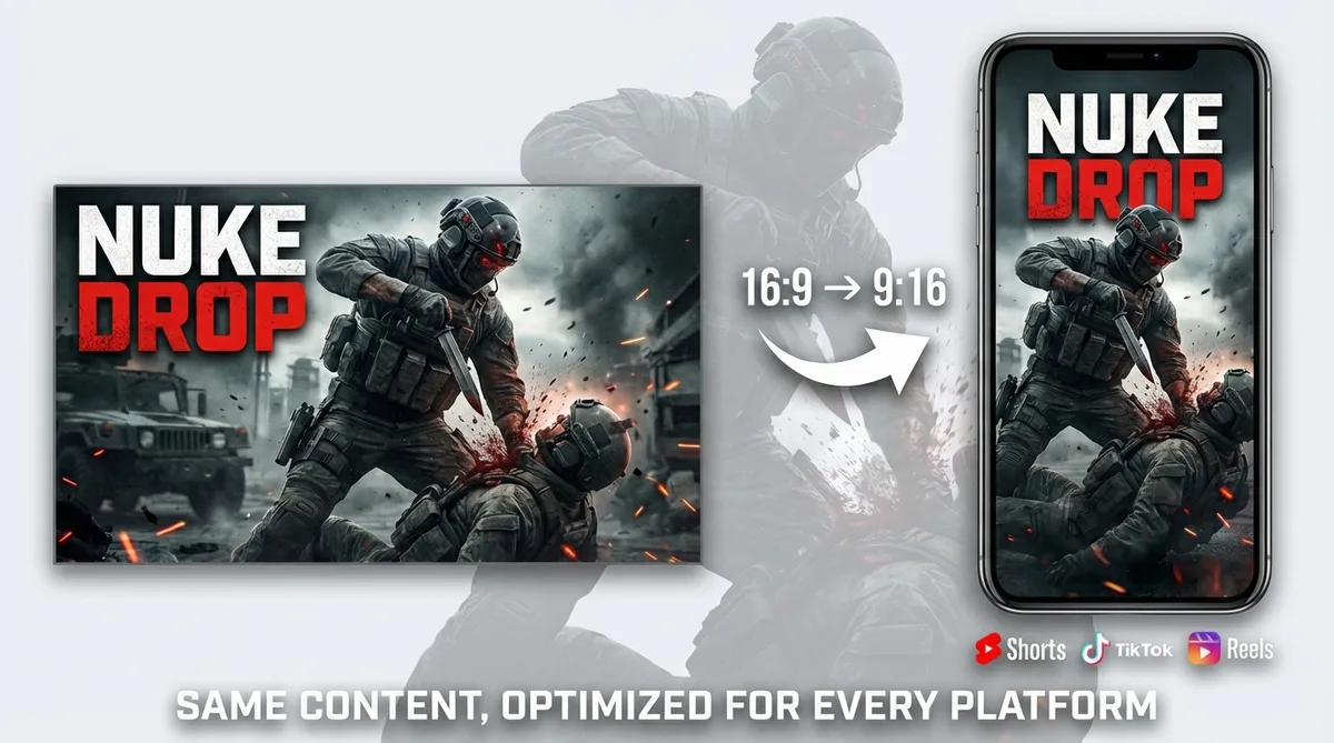 COD thumbnail converted from 16:9 to 9:16 vertical format for YouTube Shorts and TikTok