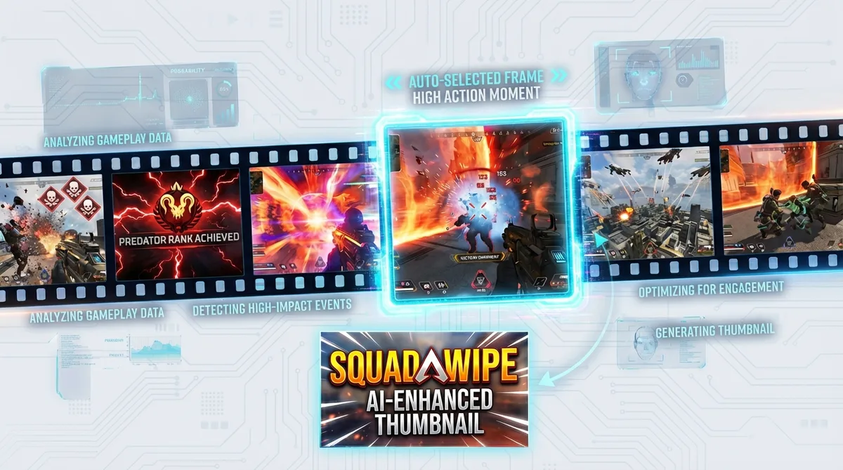 Film strip showing Apex Legends gameplay analysis selecting the highest-action frame
